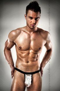 Мужские стринги с блестящим гульфиком Passion 015 THONG silver XXL/XXXL PSM0153 фото