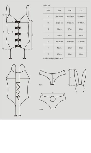 Эротический костюм зайки Obsessive Bunny suit 4 pcs costume pink L/XL, розовый, топ с подвязками, трусики с хвостом, чулки и ушки SO7255 фото