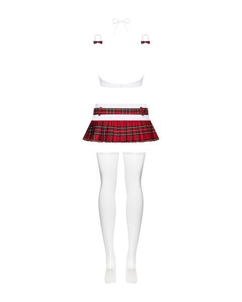 Эротический костюм школьницы с мини-юбкой Obsessive Schooly 5pcs costume L/XL бело-красный, топ, юбк SO7305 фото