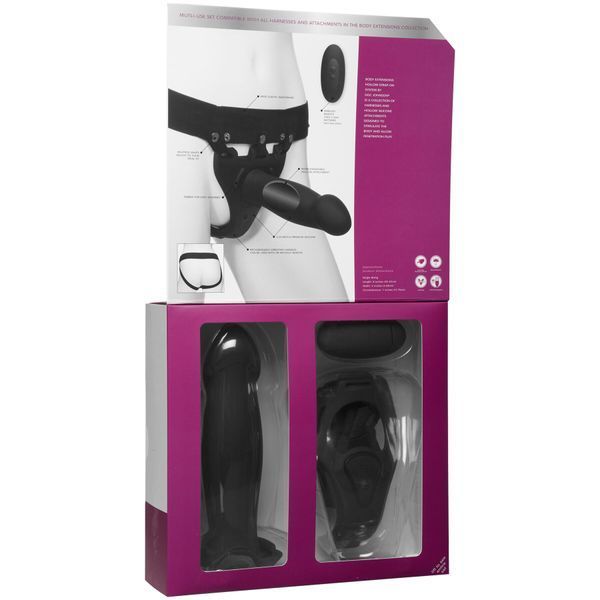 Страпон унісекс Doc Johnson Body Extensions &ndash; Be Risque, вібрація, пульт керування, порожня насадка SO6061 фото