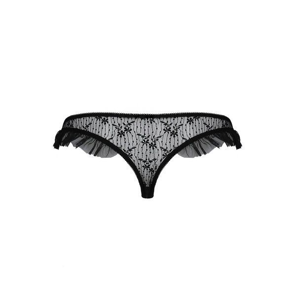 Трусики з оборками DONIA THONG black S / M - Passion Exclusive PS25902 фото