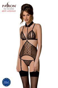 Корсет с открытой грудью Passion DOMINICA CORSET L/XL black, пажи для чулок, стринги SO8433 фото