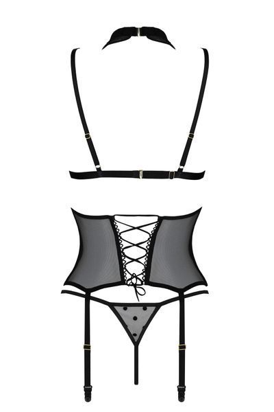 Корсет с открытой грудью Passion DOMINICA CORSET L/XL black, пажи для чулок, стринги SO8433 фото