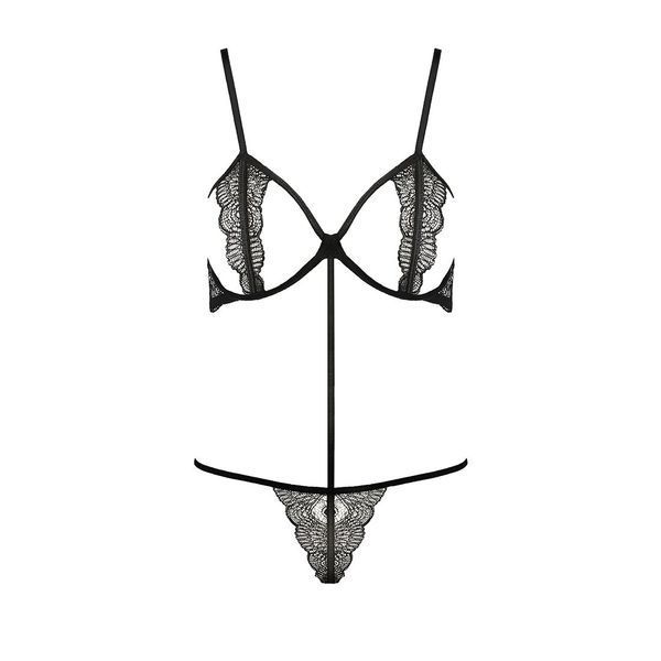 Комплект белья QUENTRIS BIKINI black L/XL - Passion Exclusive, стринги и полуоткрытый лиф PS26601 фото