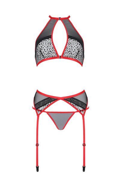 Комплект белья Passion SATARA SET L/XL red, топ, пояс для чулок, стринги SO8484 фото